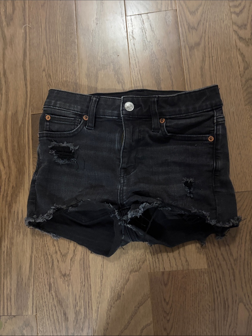 American Eagle Outfitters Next Level Stretch Black Distressed Denim Shorts